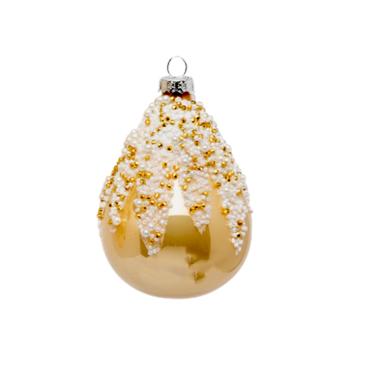 Pallina natalizia vetro oro champagne perline Ø 10 cm