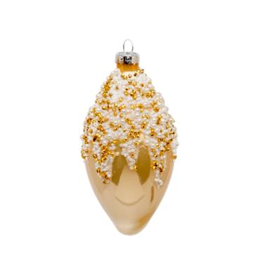 Pallina natalizia vetro oro champagne perline Ø 12 cm