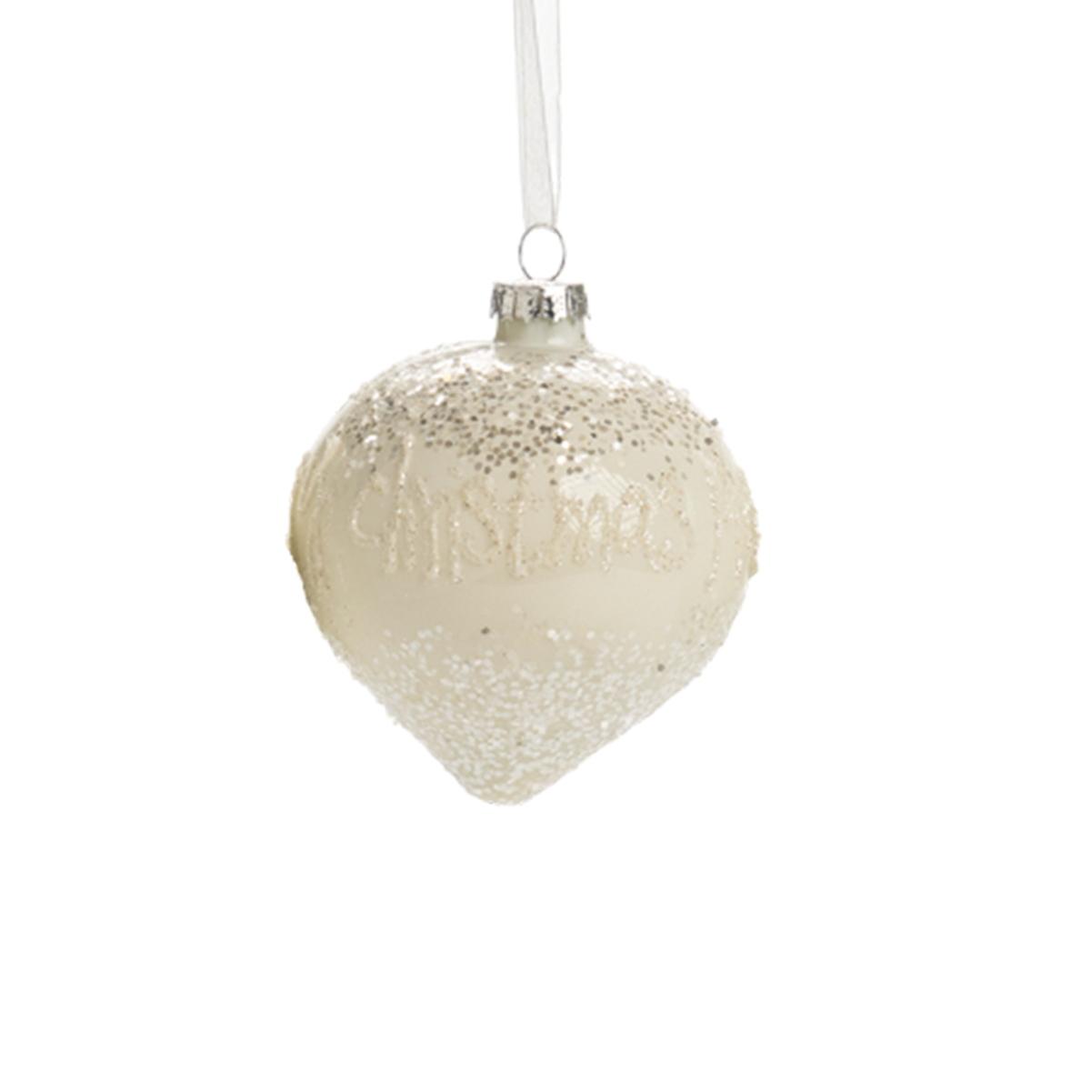 Pallina natalizia vetro bianca scritta merry christmas Ø 8 cm