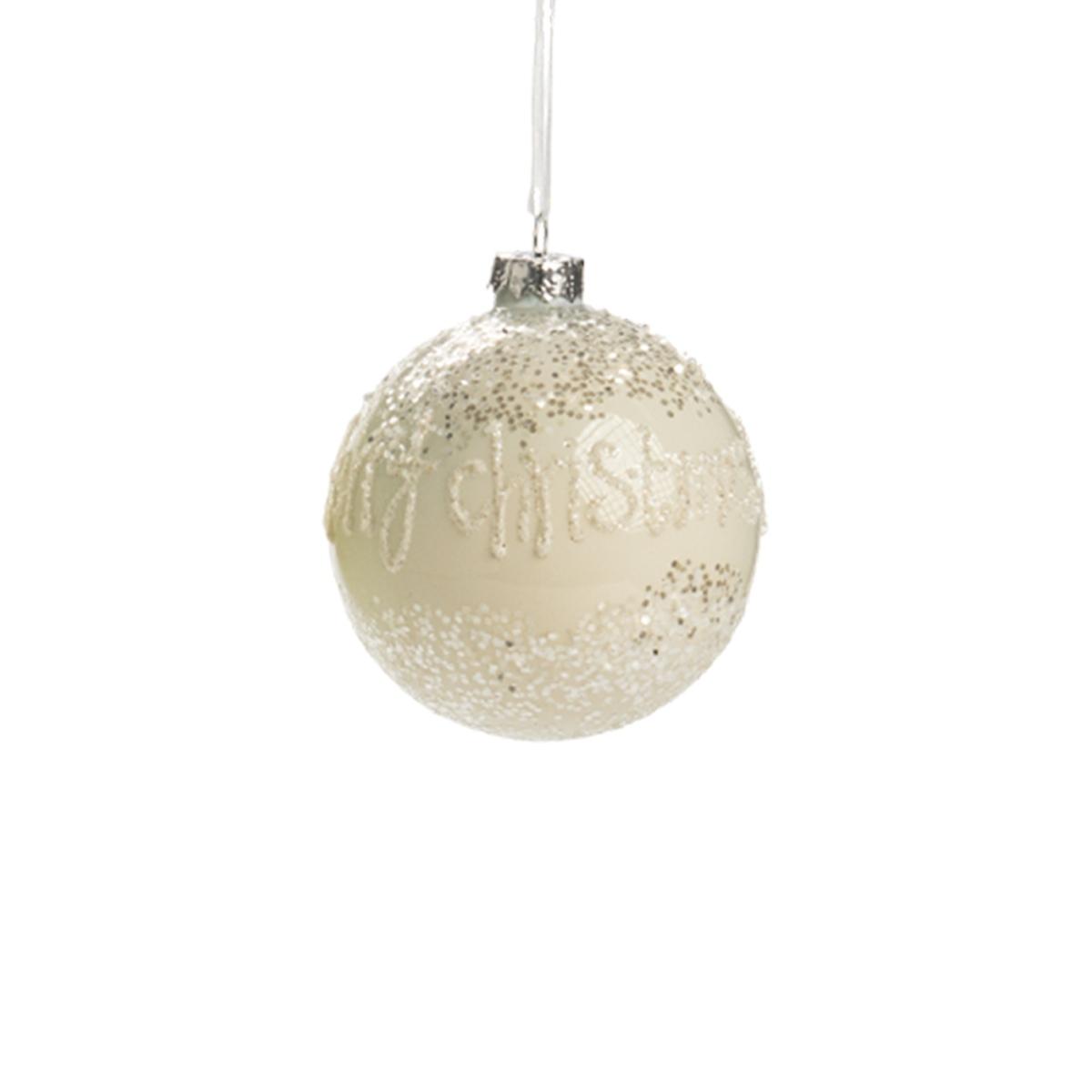 Pallina natalizia vetro bianca scritta merry christmas Ø 7 cm