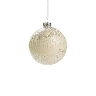 Pallina natalizia vetro bianca scritta merry christmas Ø 7 cm