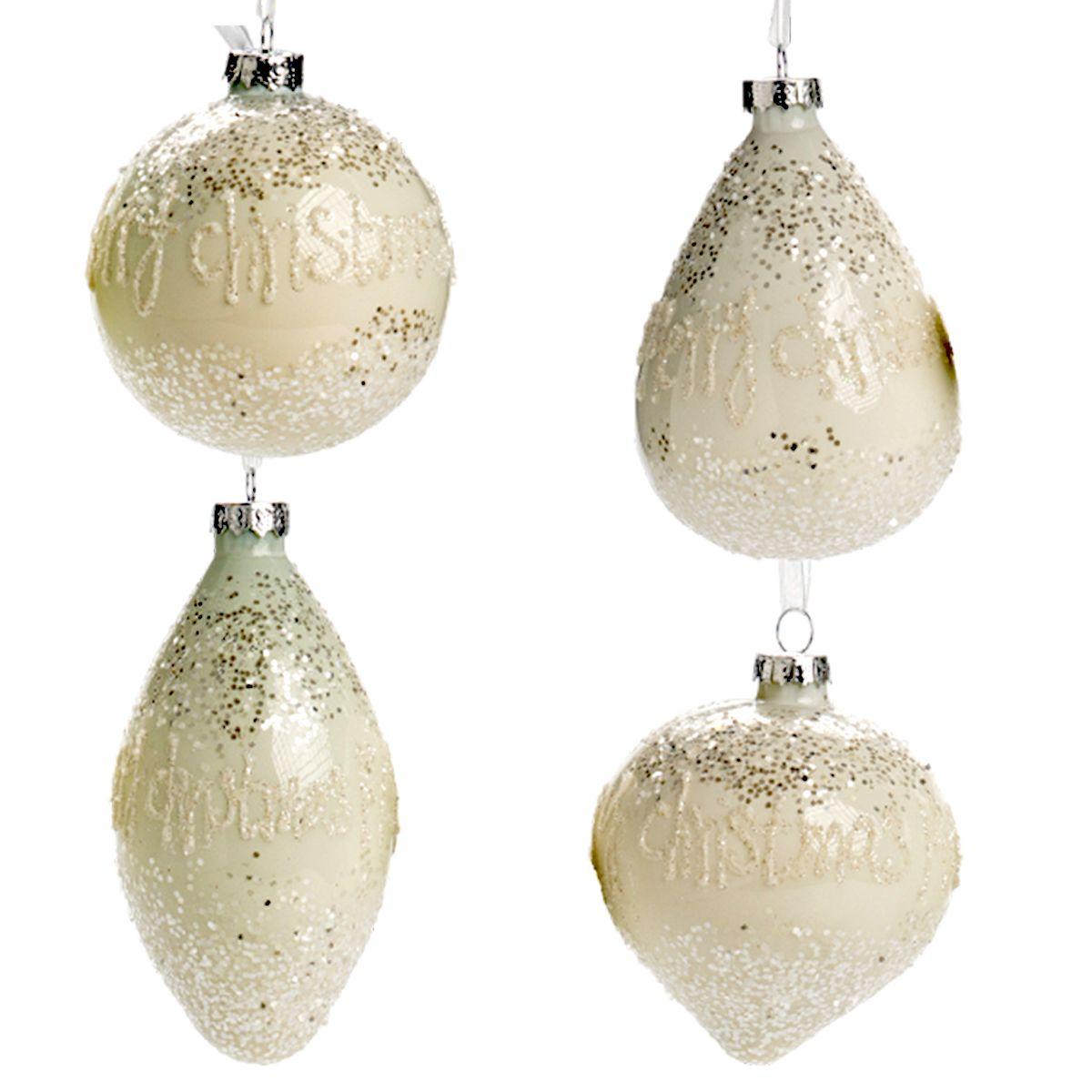 Pallina natalizia vetro bianca scritta merry christmas 10 cm