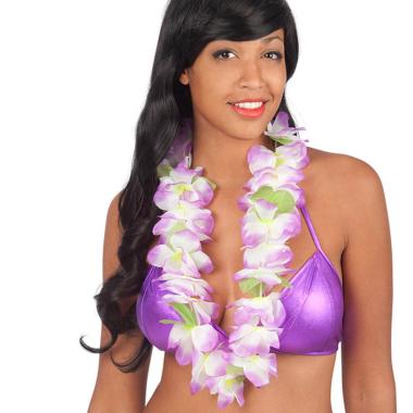 Collana hawaii fiori lilla in tessuto
