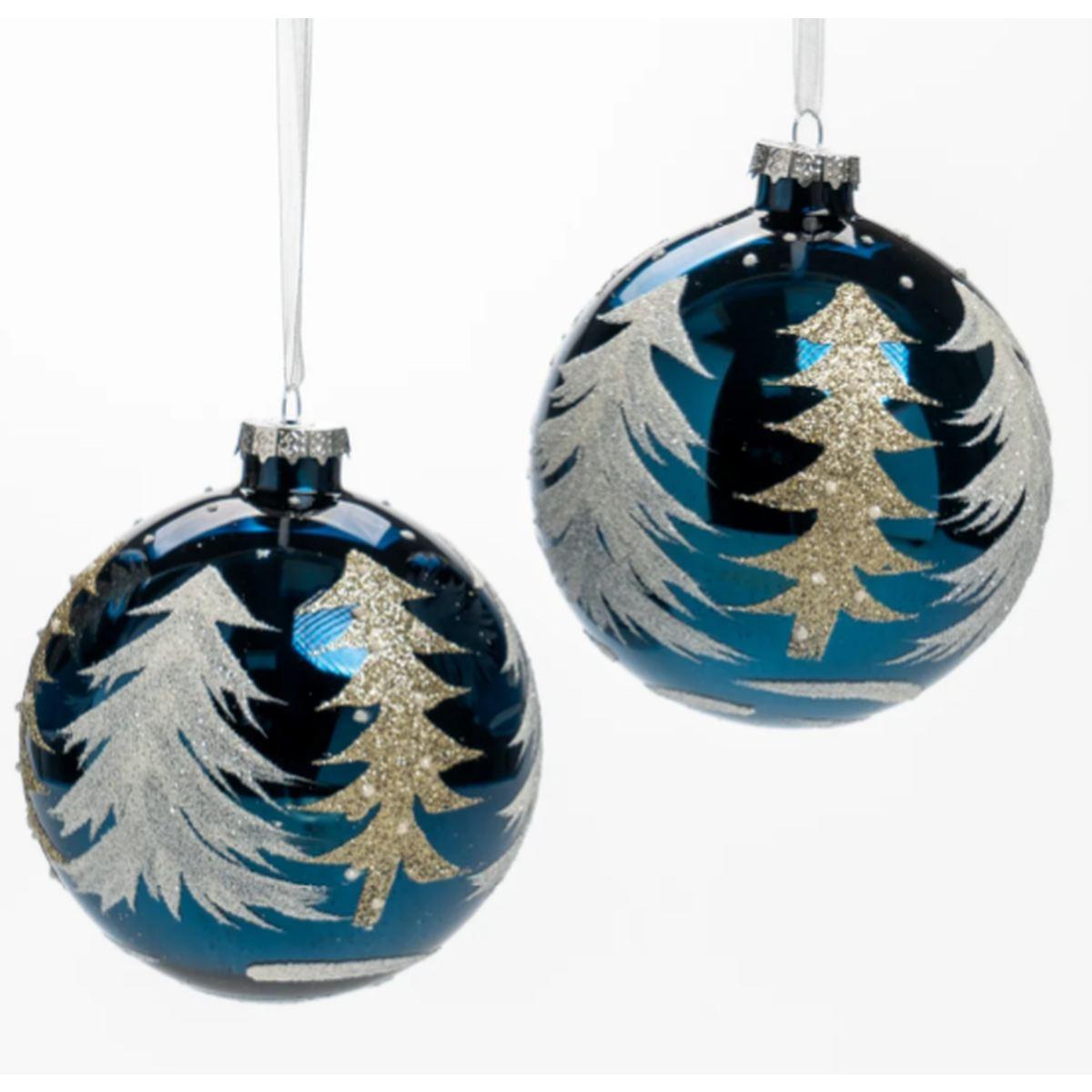 Pallina natalizia vetro blu albero oro Ø 12 cm