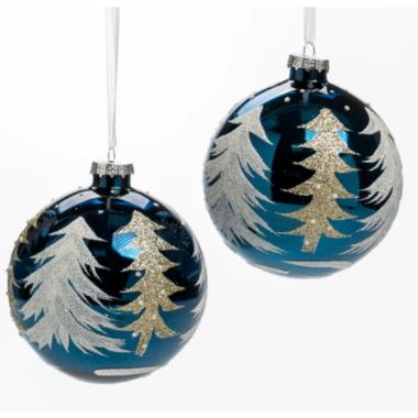 Pallina natalizia vetro blu albero oro Ø 12 cm