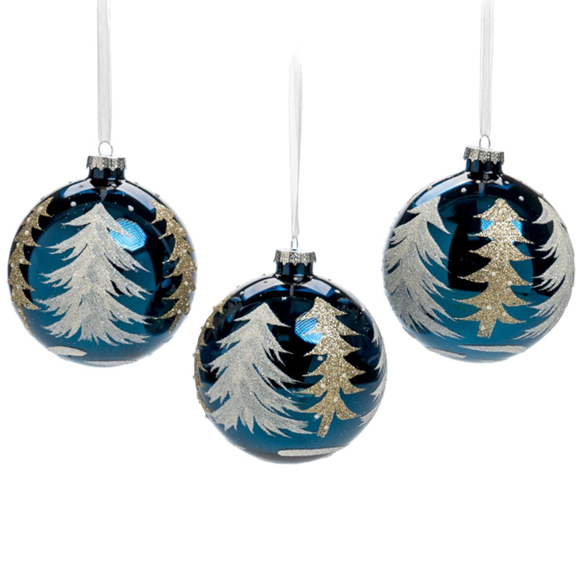 Pallina natalizia vetro blu albero oro Ø 10 cm