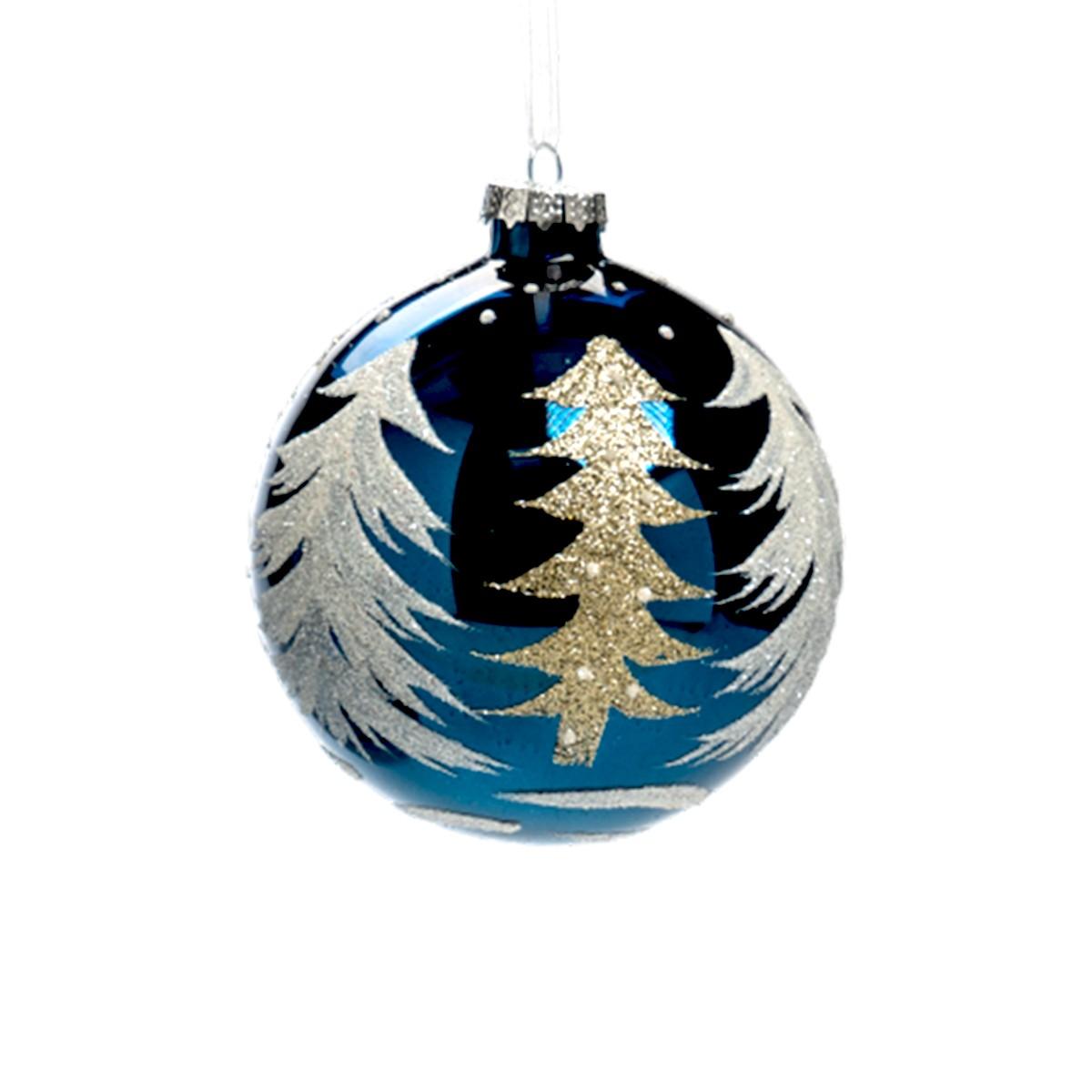 Pallina natalizia vetro blu albero oro Ø 10 cm