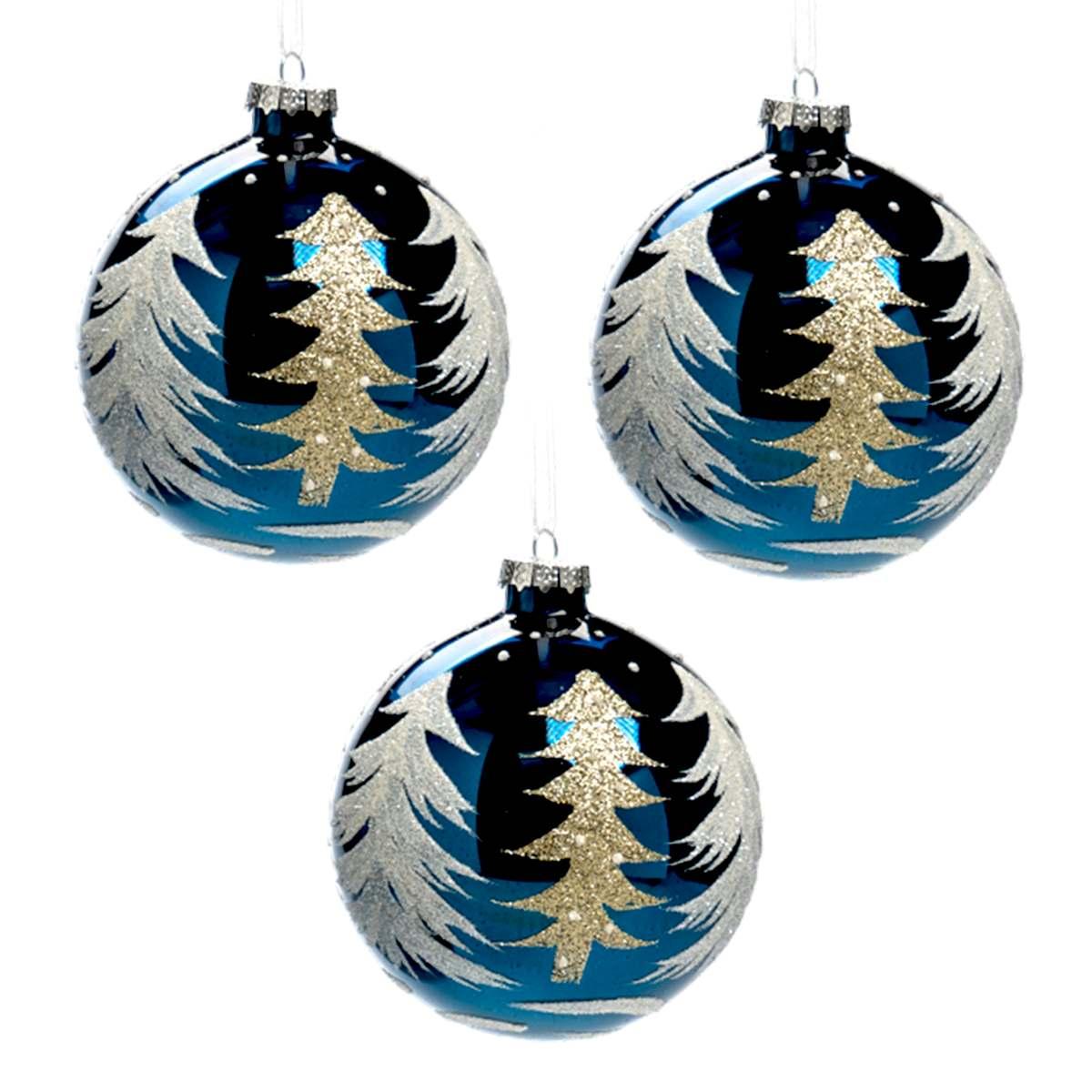 Pallina natalizia vetro blu albero oro Ø 10 cm