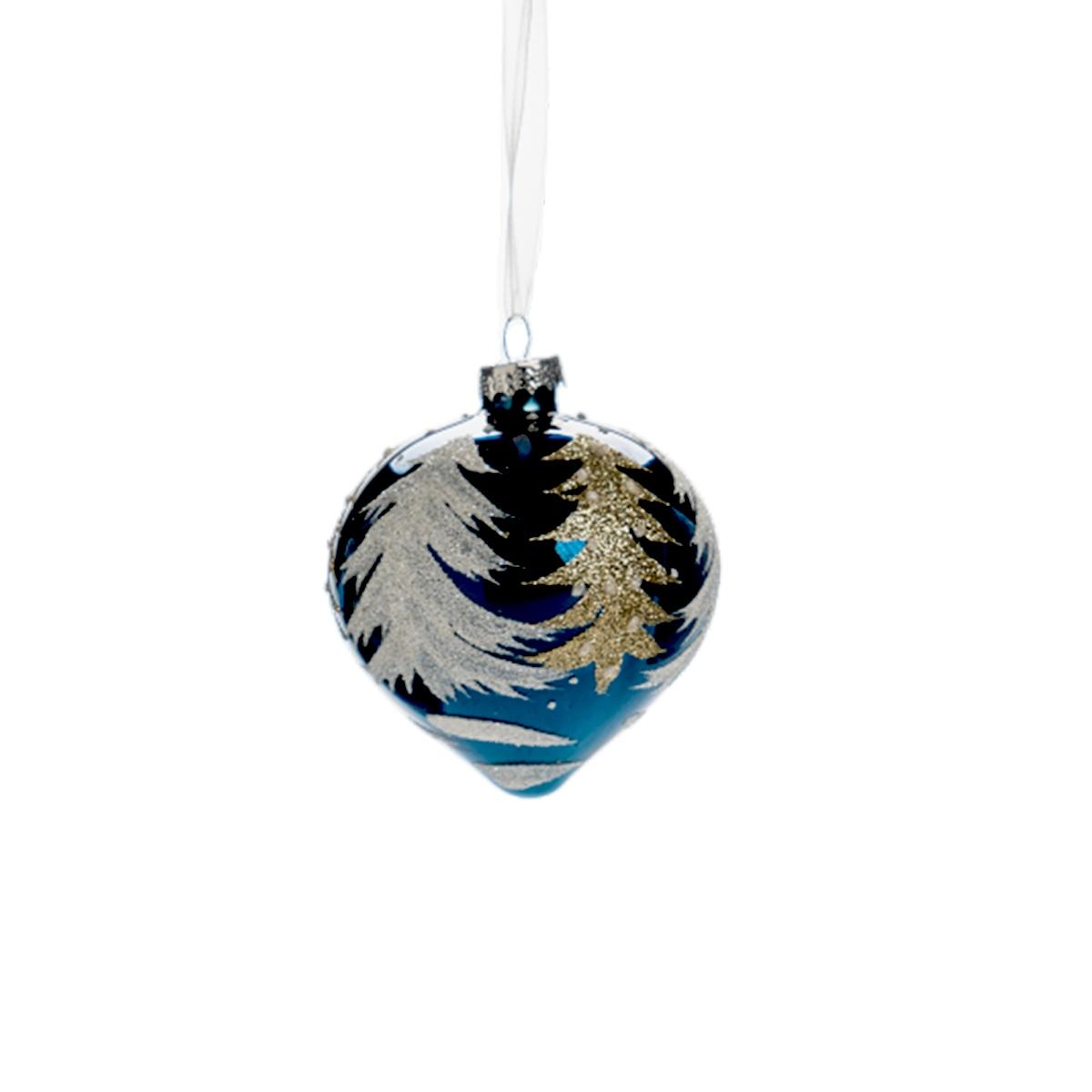 Pallina natalizia vetro blu albero oro 8 cm