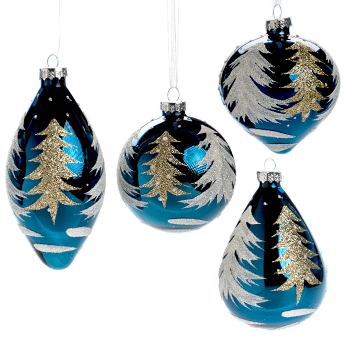 Pallina natalizia vetro blu albero oro 8 cm