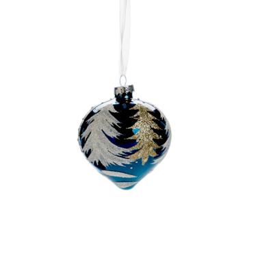 Pallina natalizia vetro blu albero oro 8 cm