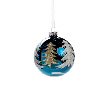 Pallina natalizia vetro blu albero oro 7 cm