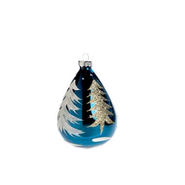 Pallina natalizia vetro blu albero oro 10 cm