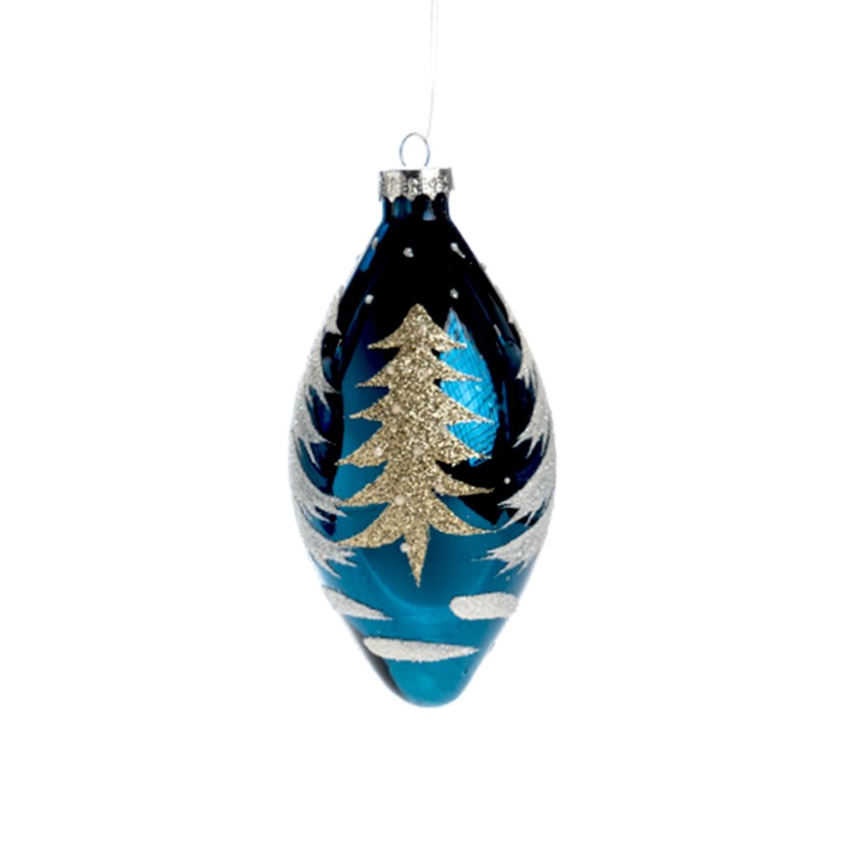 Pallina natalizia vetro blu albero oro 12 cm