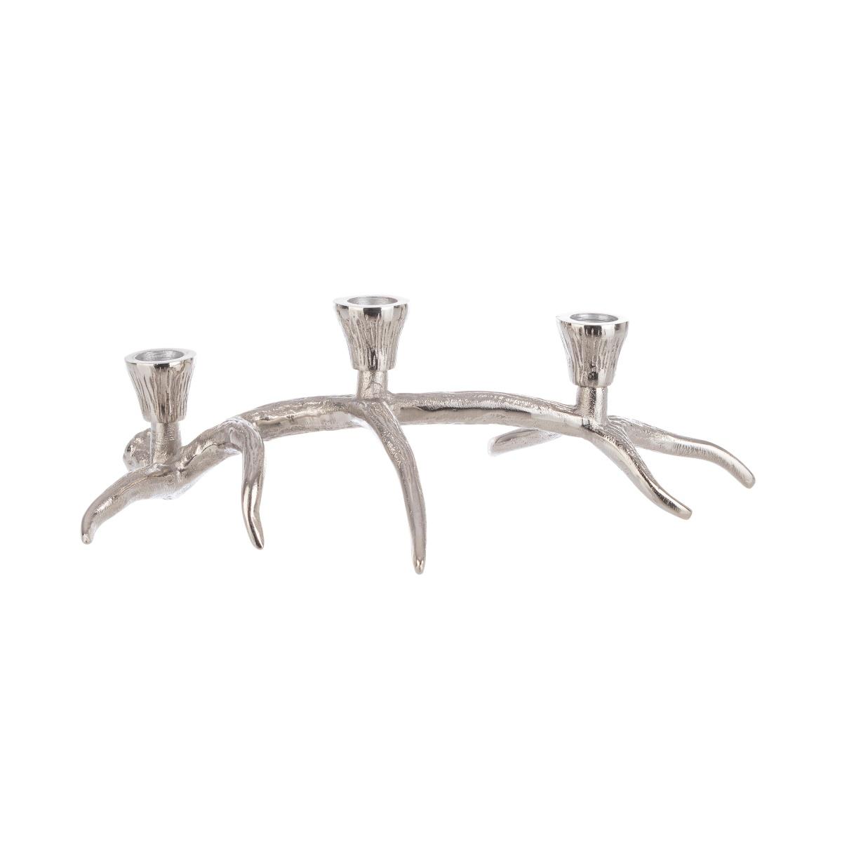 Portacandela 3 metallo argento modello p 34 x 19 x 10 cm