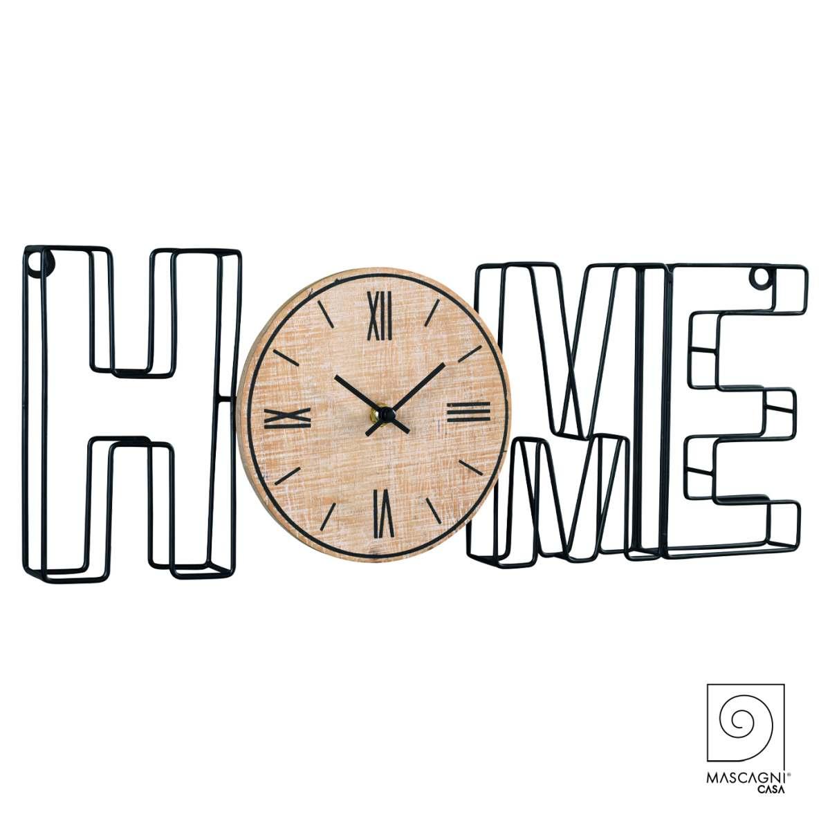 Orologio parete legno metallo scritta home modello a 51 cm