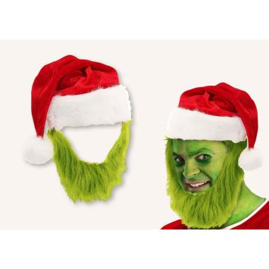 Cappello natale rosso barba verde grinch
