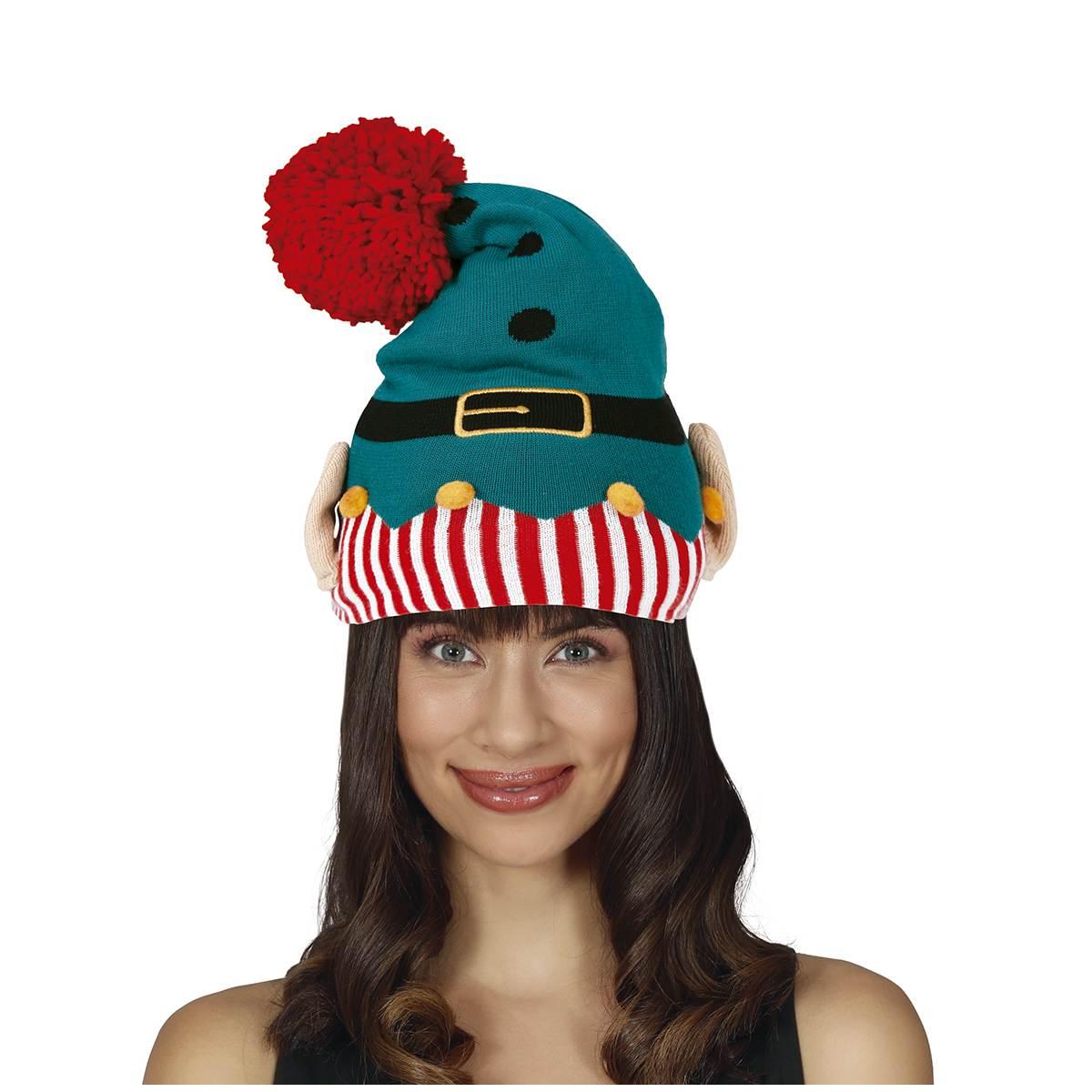 Cappello elfo verde rosso palline orecchie