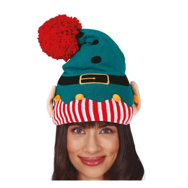 Cappello elfo verde rosso palline orecchie