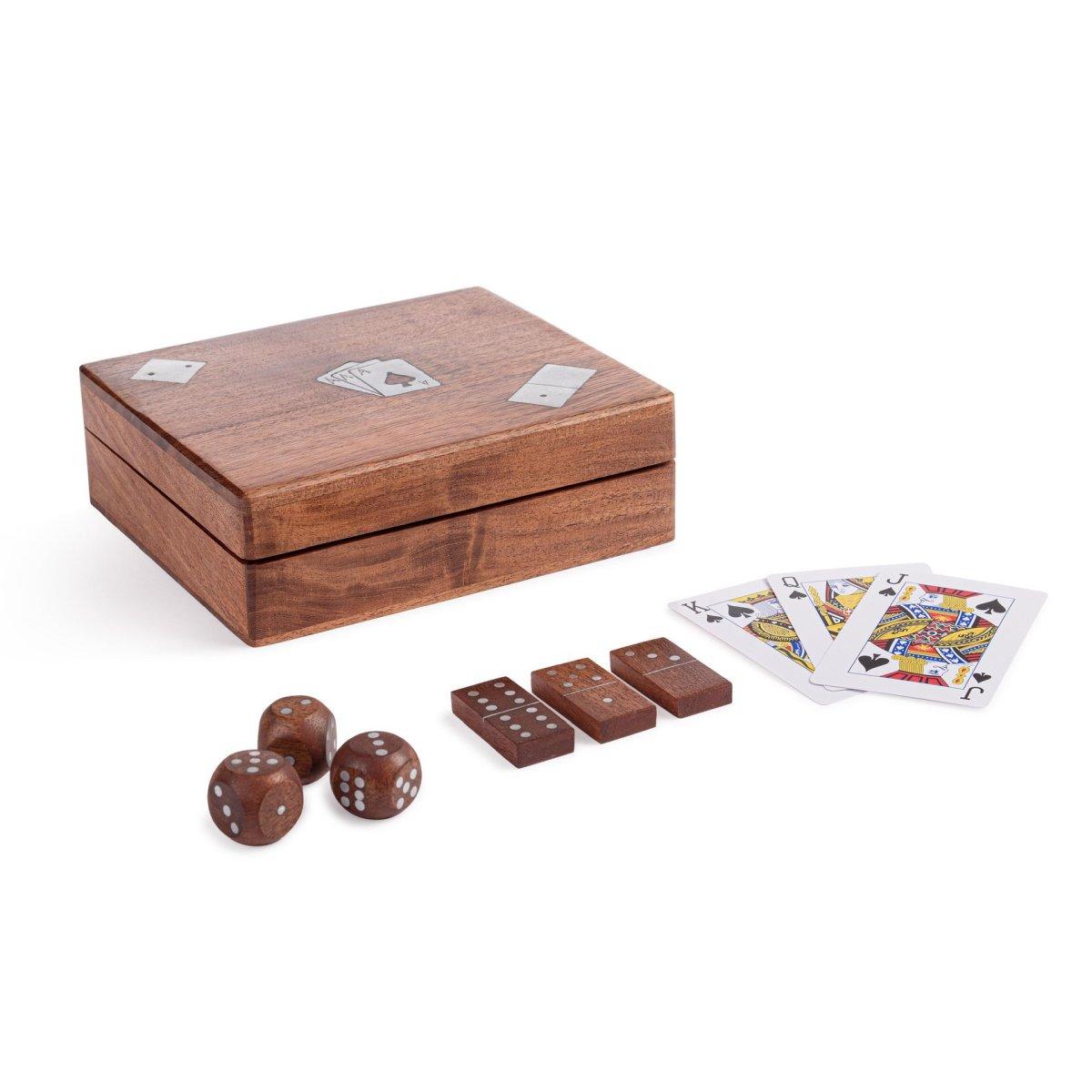 Decorazione scatola gioco legno dadi carte 16 x 13 cm