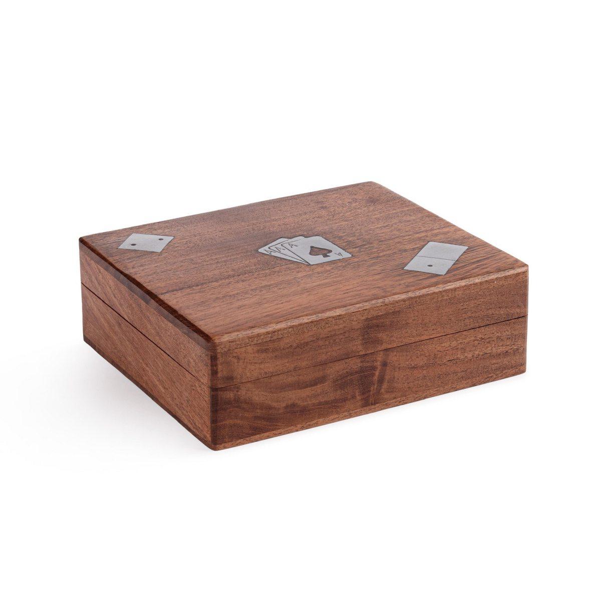 Decorazione scatola gioco legno dadi carte 16 x 13 cm