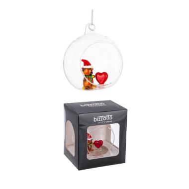 Pallina natalizia vetro orsetto cuore 8 cm