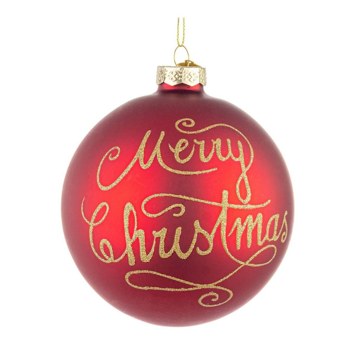 Pallina natalizia vetro rossa scritta merry christmas Ø 10 cm