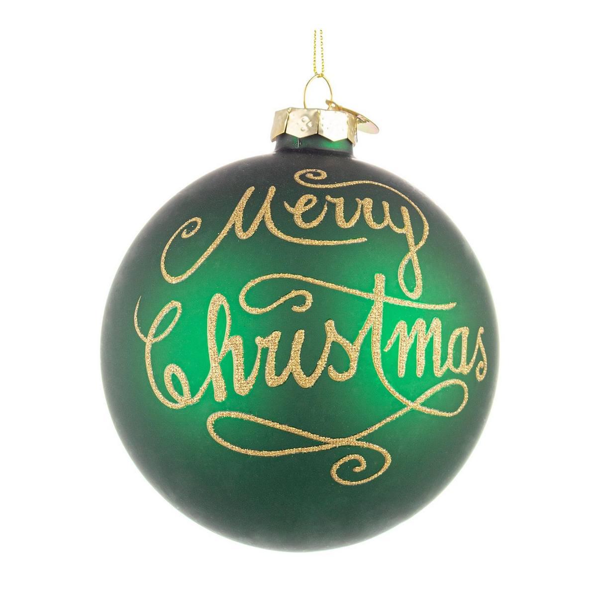 Pallina natalizia vetro verde scritta merry christmas Ø 10 cm