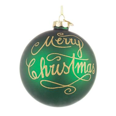 Pallina natalizia vetro verde scritta merry christmas Ø 10 cm