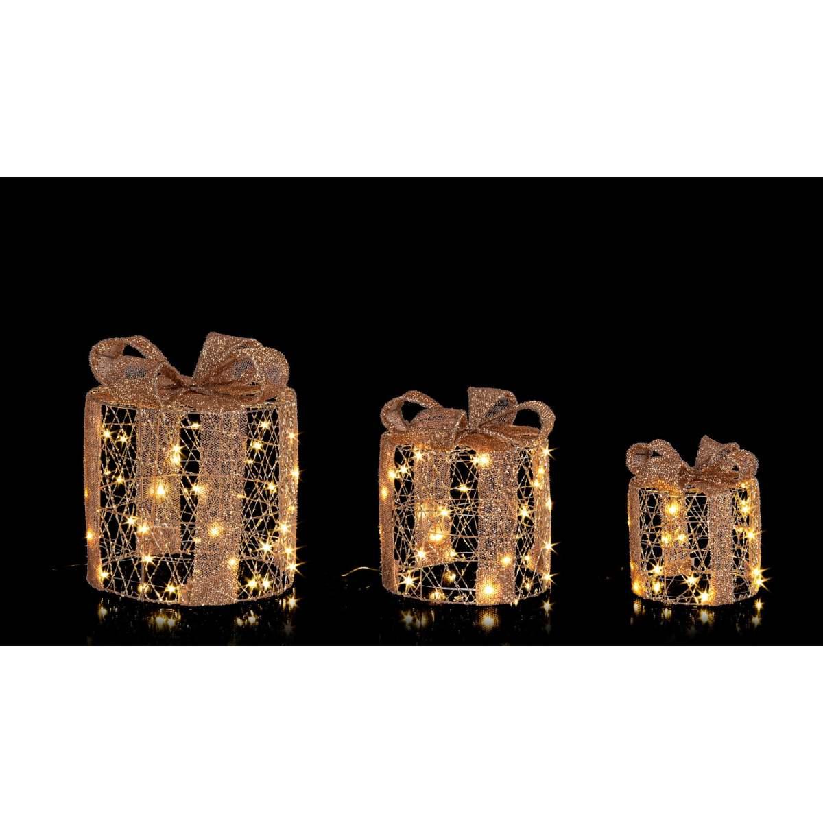 Luci di natale esterno 90 led pacco regalo tondo bianco caldo Set 3 pz