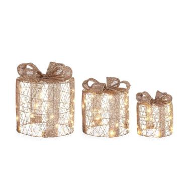 Luci di natale esterno 90 led pacco regalo tondo bianco caldo Set 3 pz