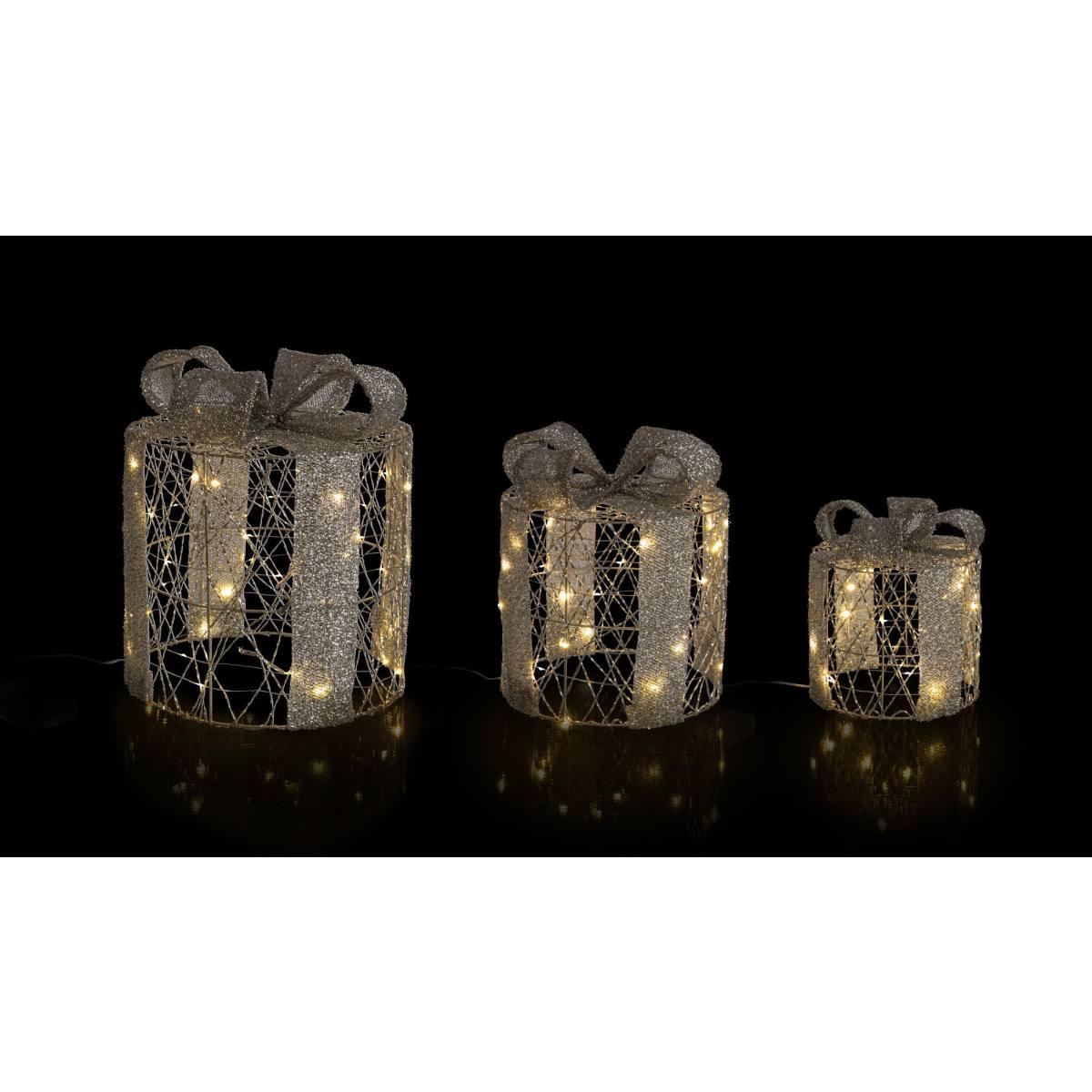 Luci di natale esterno 90 led pacco regalo tondo argento bianco caldo Set 3 pz