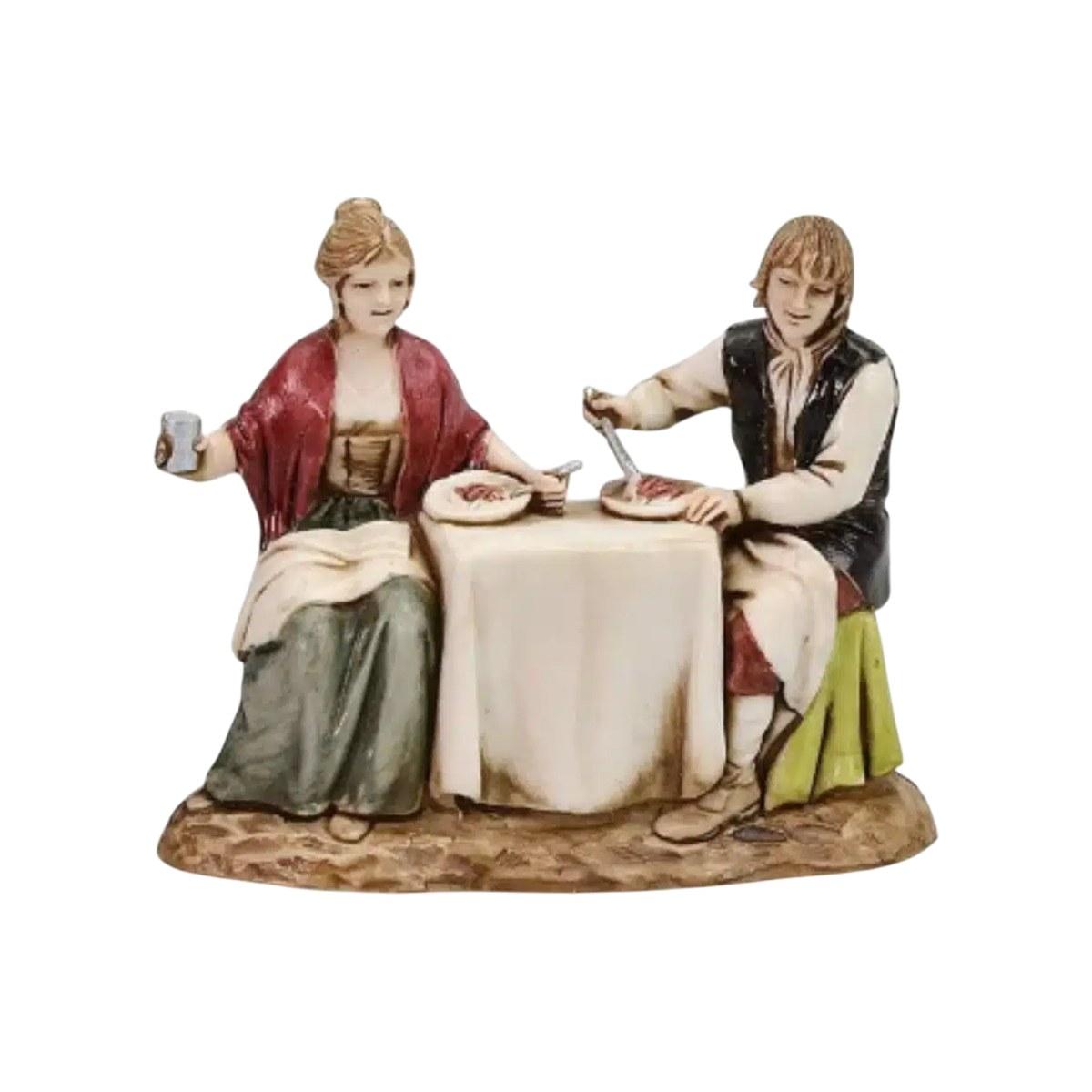 Statua presepe 8 cm coppia al tavolo