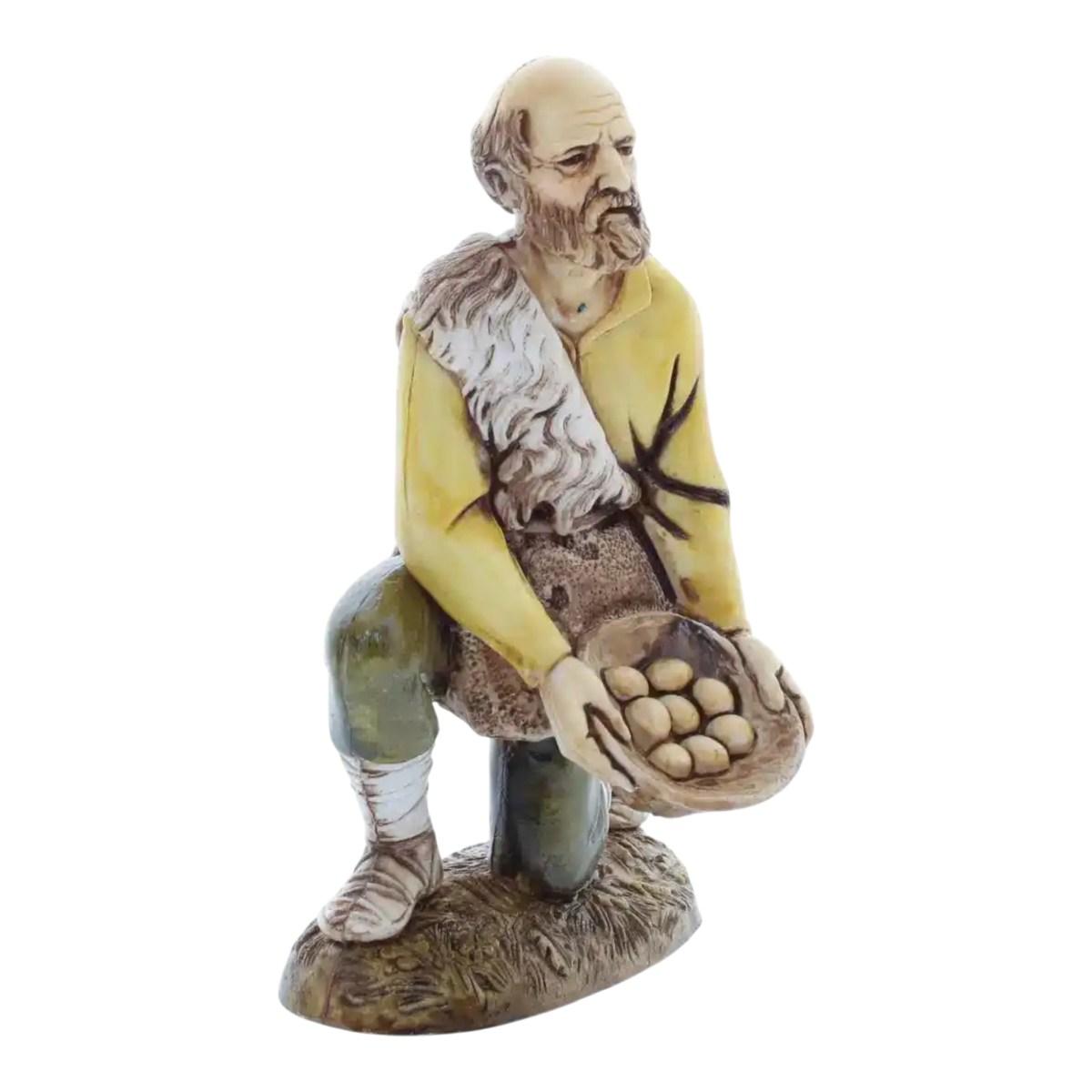 Statua presepe 12 cm inginocchiato cesto uova