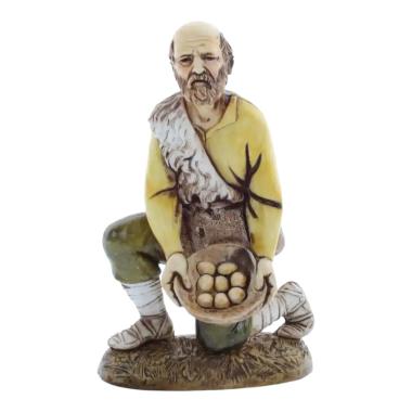 Statua presepe 12 cm inginocchiato cesto uova