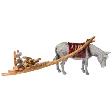 Statua presepe 10 cm carretto asino legna