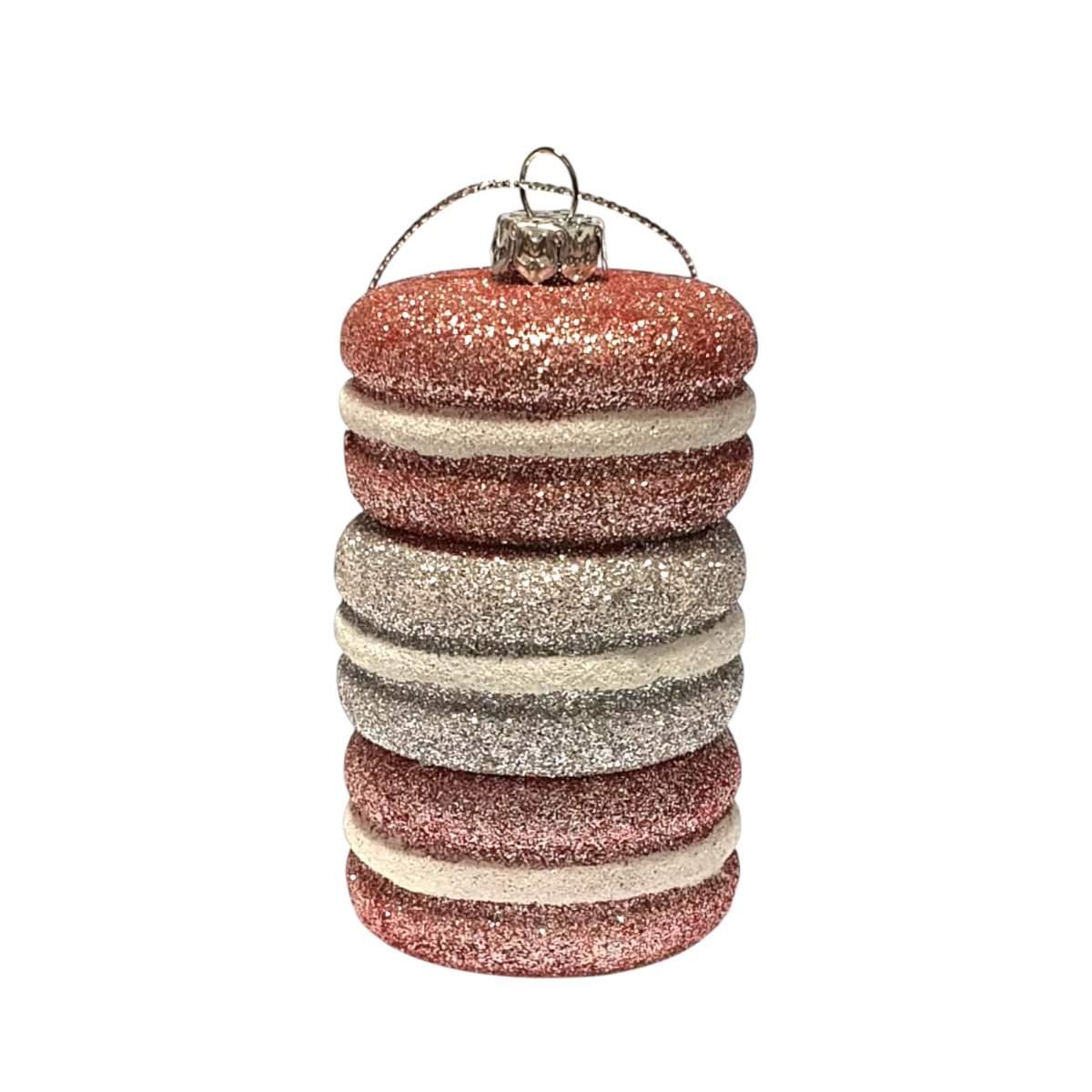 Pallina natalizia pvc macaron circus rosa argento 10 cm