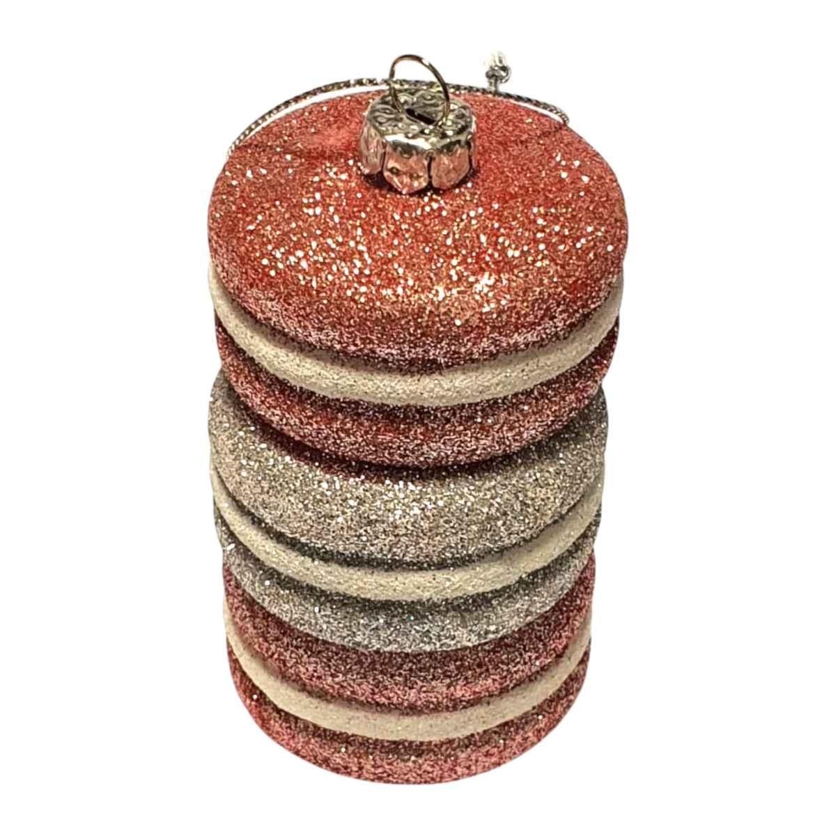 Pallina natalizia pvc macaron circus rosa argento 10 cm