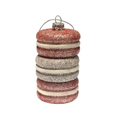 Pallina natalizia pvc macaron circus rosa argento 10 cm