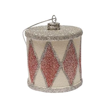 Pallina natalizia pvc tamburo circus rosa argento 10 cm