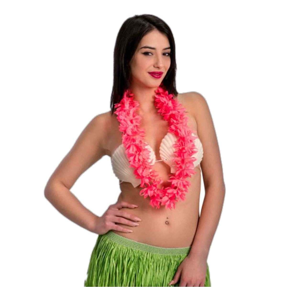 Collana hawaii fiori rosa fluo
