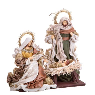 Statua presepe 36 cm natività abiti tessuto base