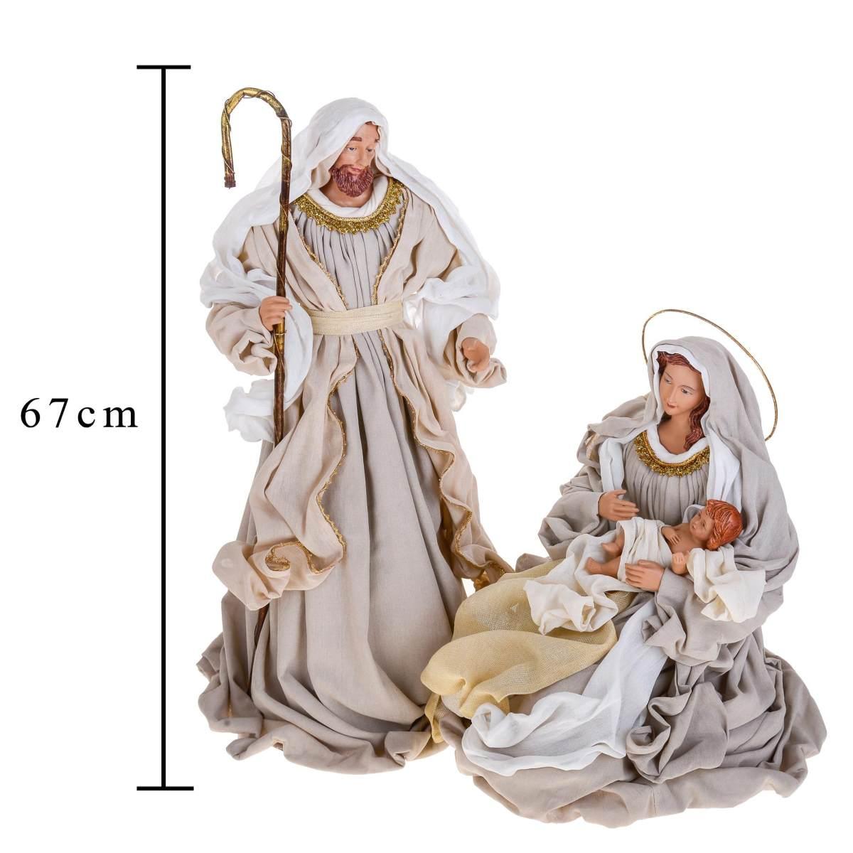 Statua presepe 67 cm natività abiti tessuto