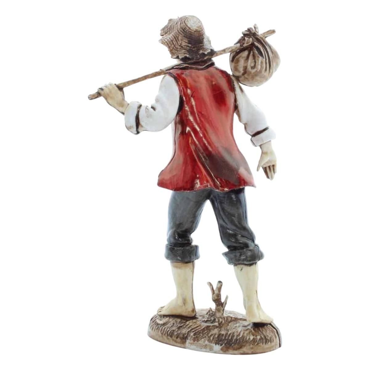 Statua presepe 12 cm viandante bastone fagotto