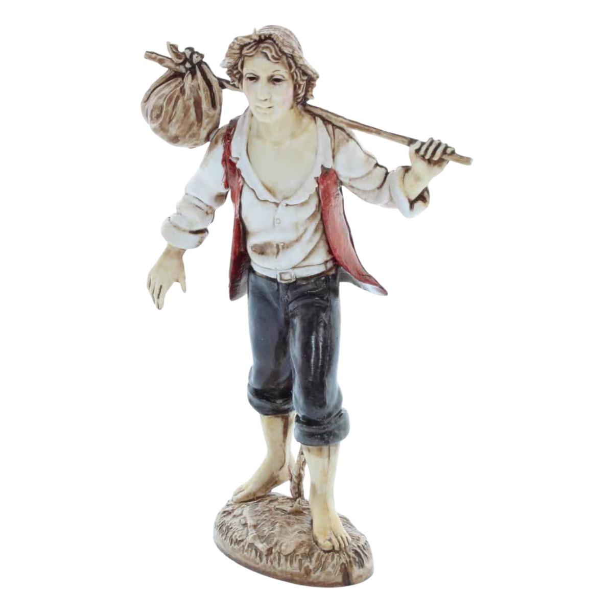 Statua presepe 12 cm viandante bastone fagotto