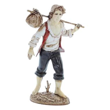 Statua presepe 12 cm viandante bastone fagotto