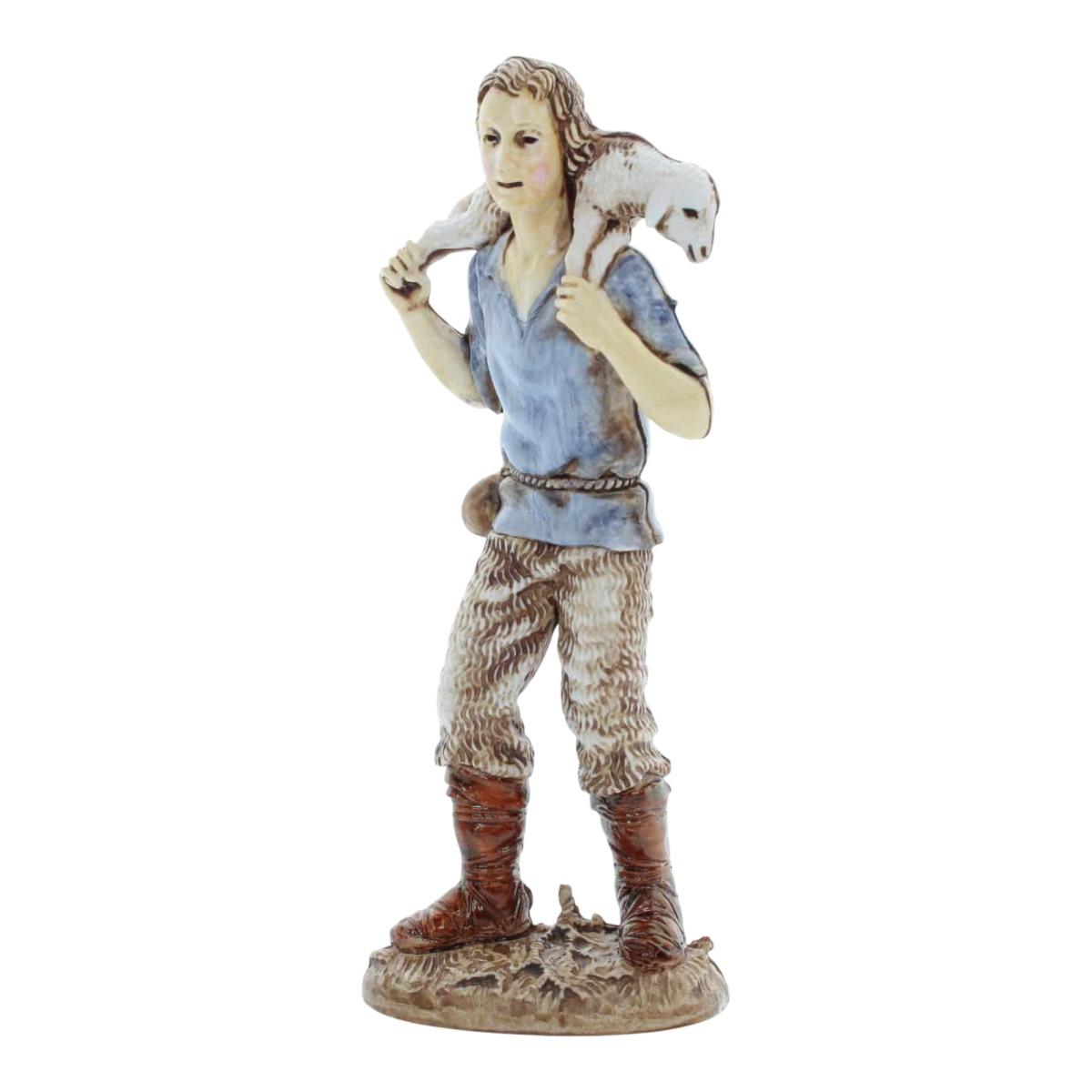 Statua presepe 12 cm buon pastore pecora sulle spalle