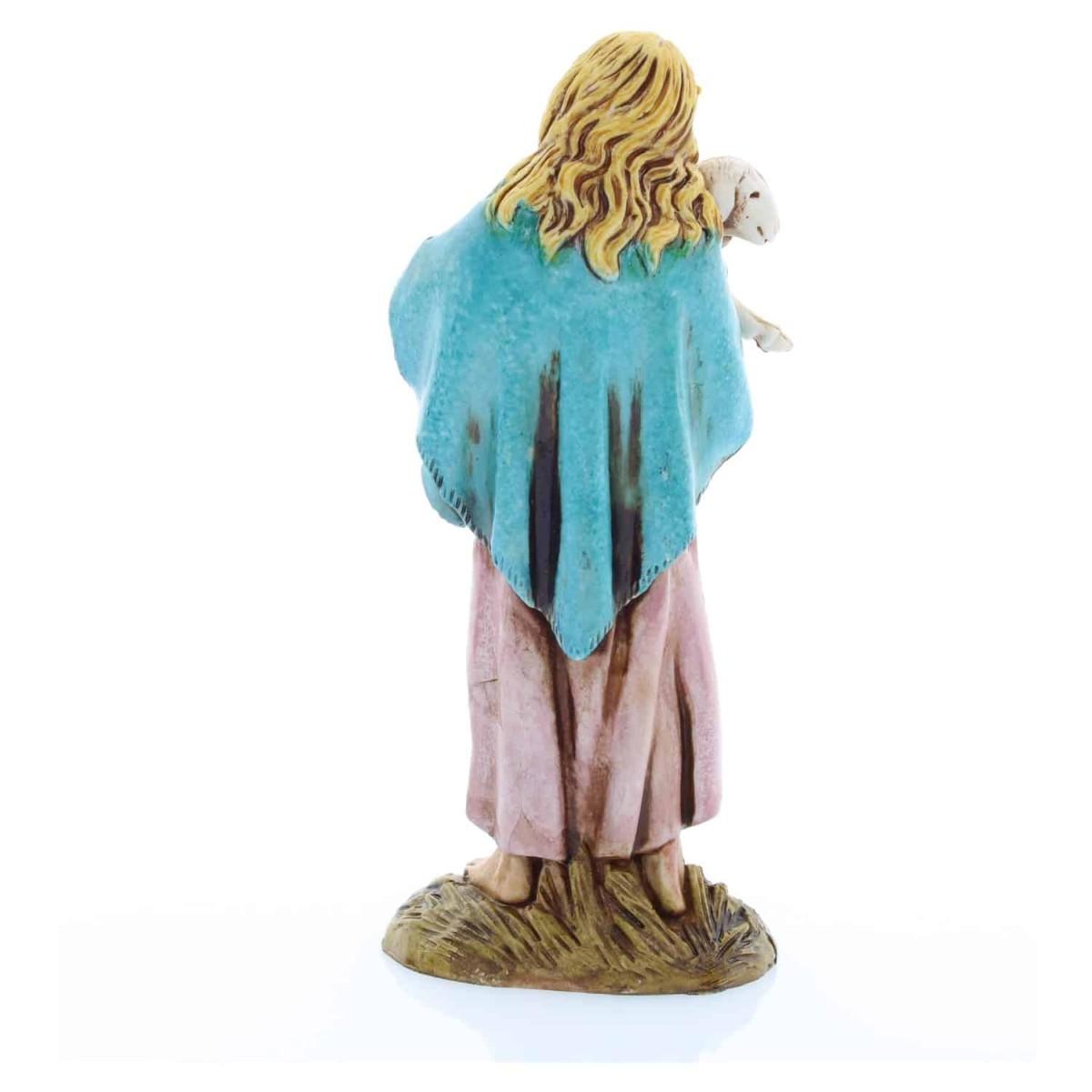 Statua presepe 12 cm bambina zingarella agnello