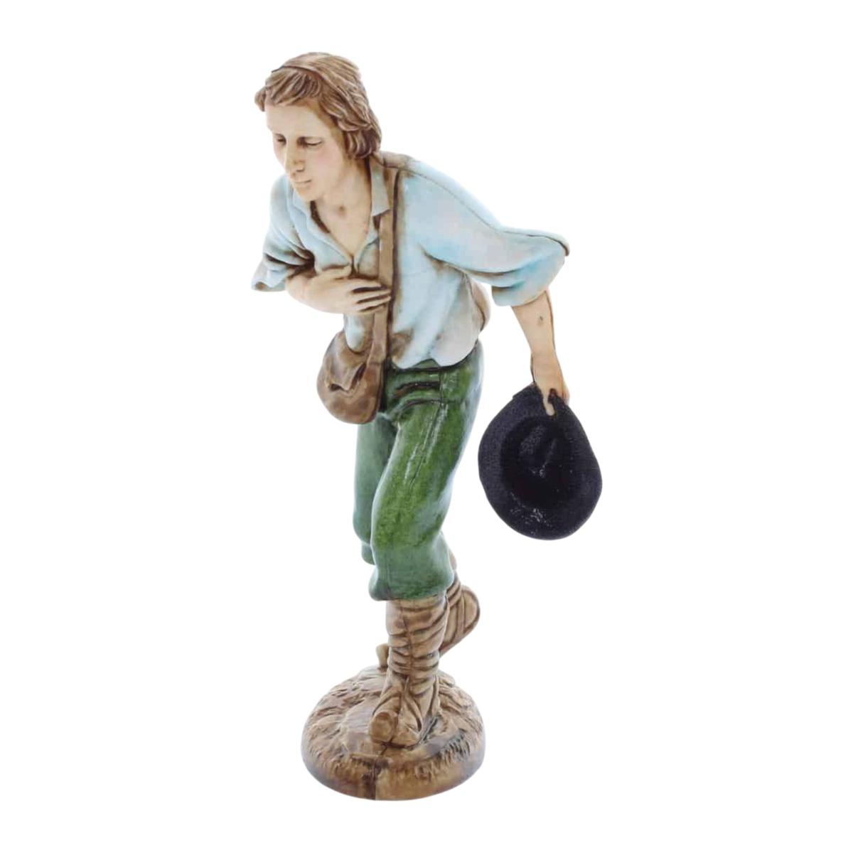 Statua presepe 12 cm pastore cappello in mano