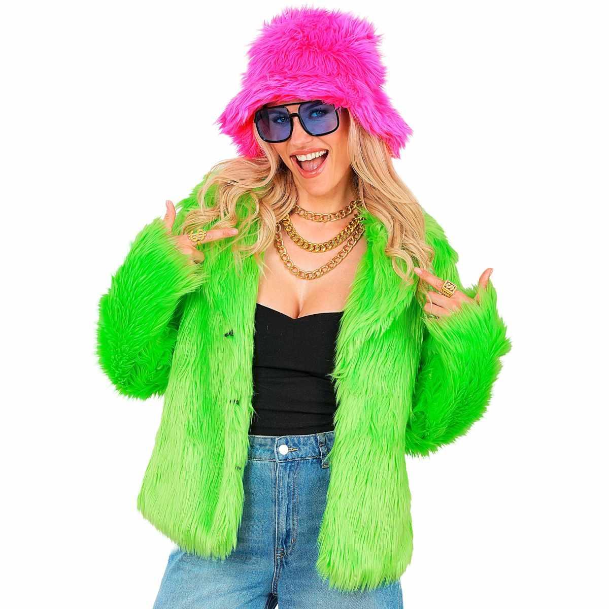 Giacca disco pelosa verde fluo